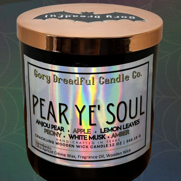 Pear Ye' Soul Crackling Wooden Wick Candle: Anjou Pear White Musk Amber Scent - Picture 1 of 10